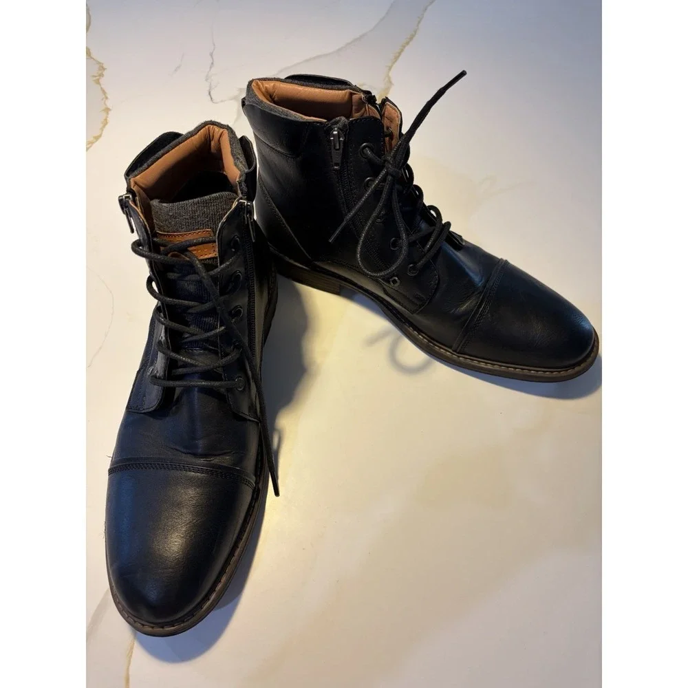 Madden Black Combat Cap Toe Lace-Up Ankle Boots Side Zip Men's Size 13